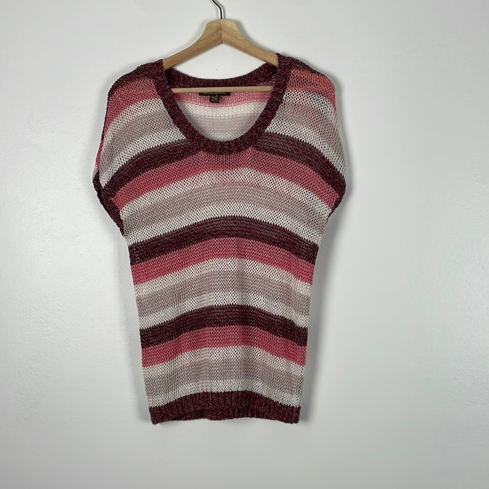 Tommy Bahama Linen open knit short sleeve crew neck mesh oversized sweater S/P